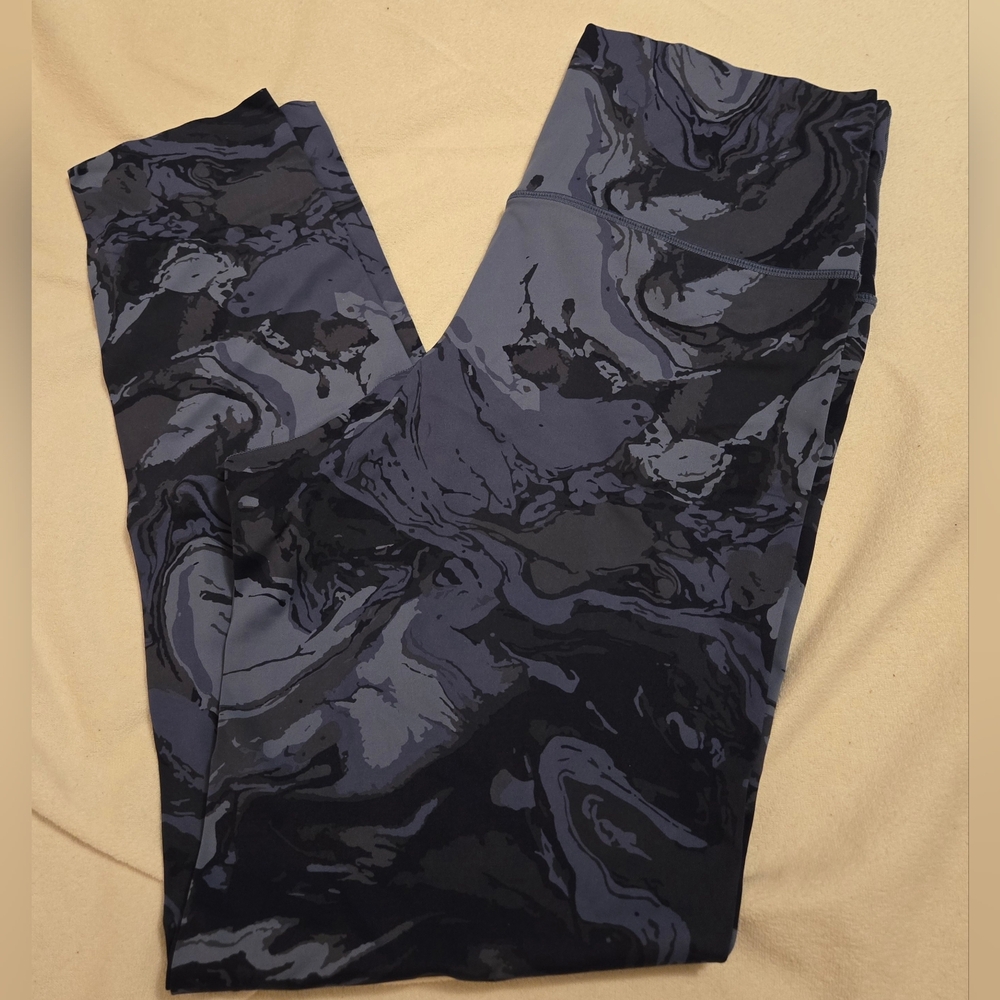 Aerie Womens XL Long Leggings, Blue And Black Pattern